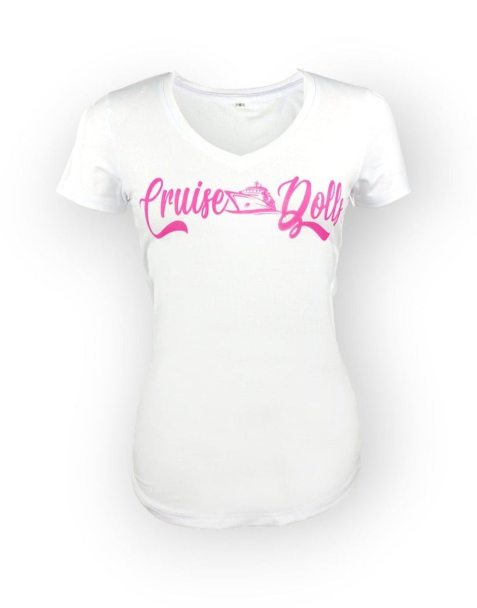 Cruise Dolls Logo V - Neck T-Shirt – Women's Cruise Outfit Essential - Cruise Dolls